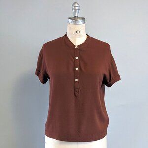 Frank And Oak Swiss Dot Short Sleeve Henley Style Blouse XS